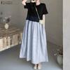 ZANZEA Women Casual Round Neck Short Sleeve Stripe Splice Loose Dress