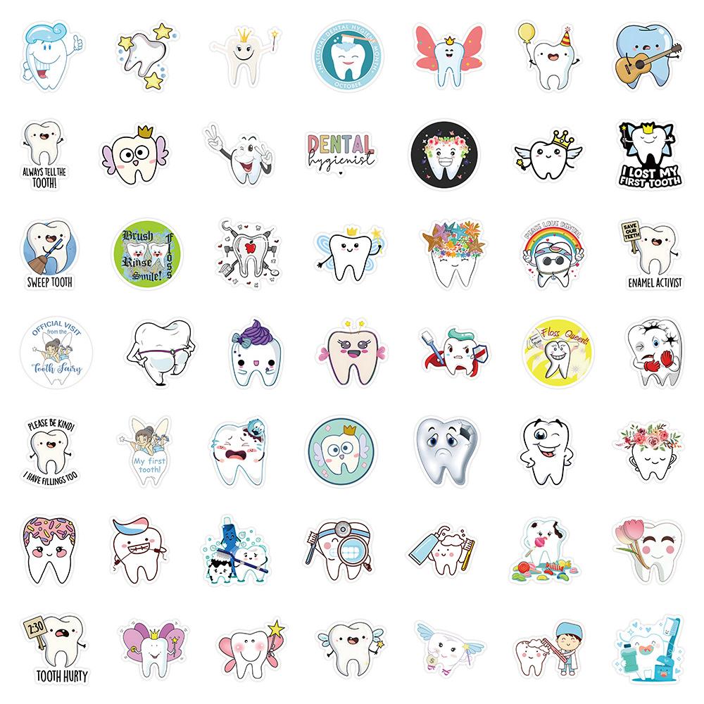 10/30/50pcs Cute Cartoon Tooth Stickers Dental Shape Graffiti Decals Decoration Teeth Sticker Toothbrush Funny Sticker Gifts