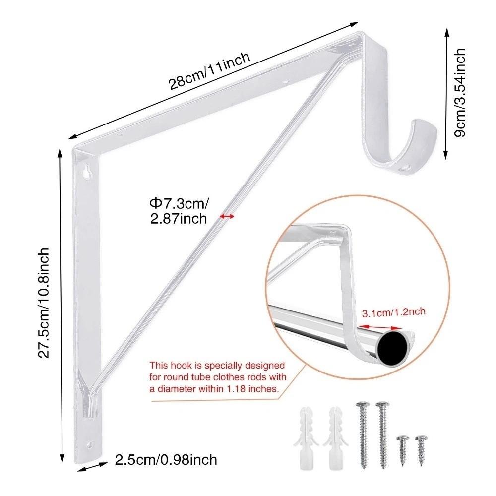 Iron Wardrobe Bracket Heavy-duty Closet Rod Support Hook  For Closet, Bathroom and Kitchen