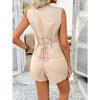 Sommer Elegant Mode Einfarbig V-Ausschnitt Knopf Unregelmäßige Weste Schnürshorts Set Damen Ärmelloses Top Anzug