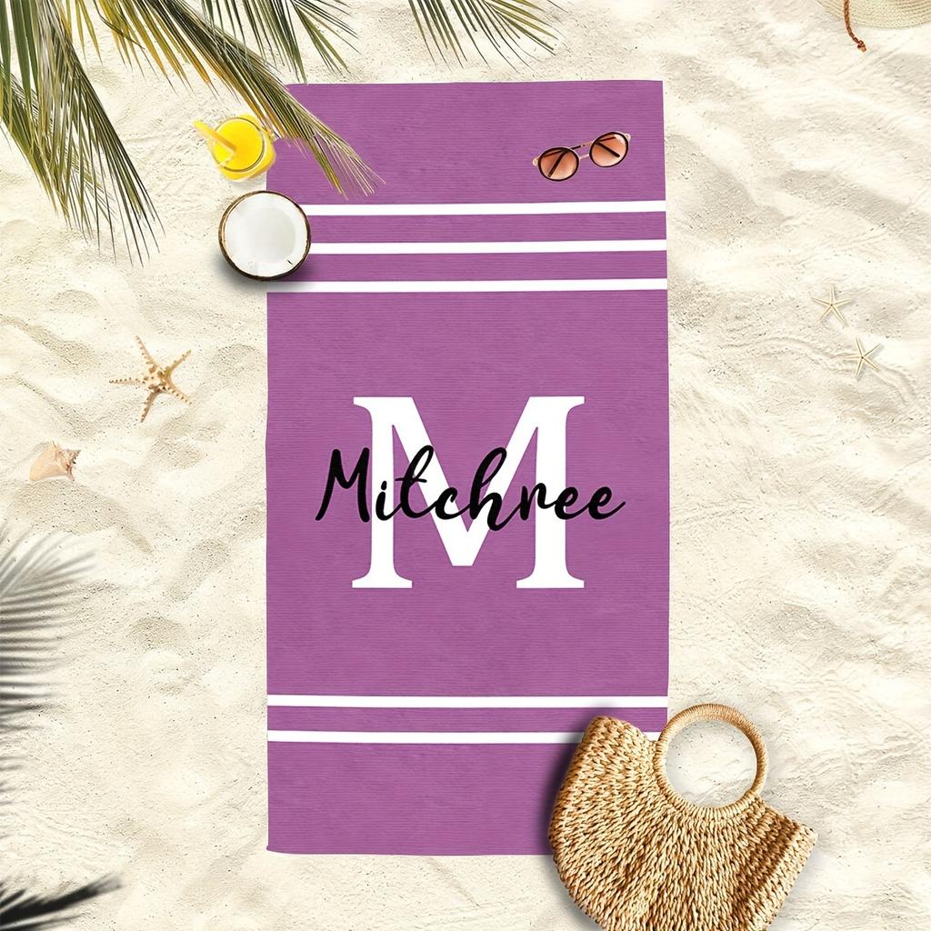 Personalized Striped Beach Towel Custom Name/Logo Oversized Microfiber Towel Summer Party Gift for Beach Swimming Bath Sports