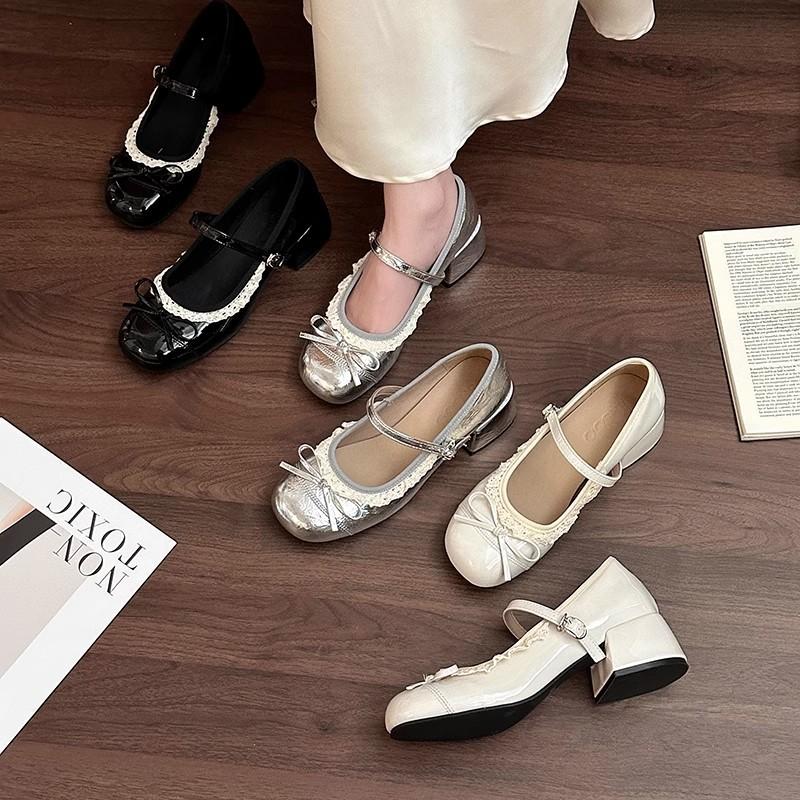 Round Head Retro Bow Flat Bottom Small Leather Shoes Women's New Summer Fashion with Skirt French Niche Mary Jane Shoes