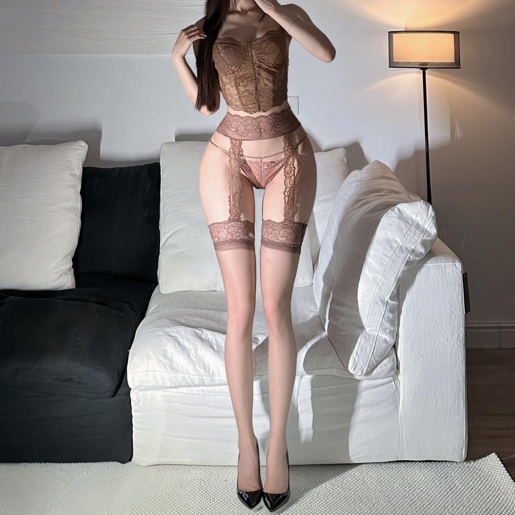 Sexy garter stockings with bouncy suspender integrated socks pure red contrasting red edge stockings