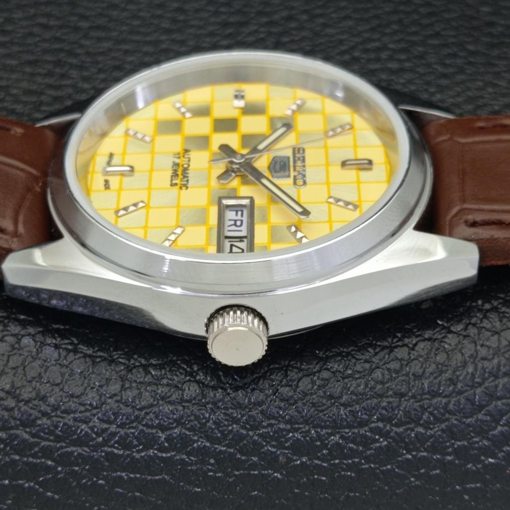 REFURBISHED SEIKO 5 AUTOMATIC MENS WATCH JAPAN MADE YELLOW DIAL CUSTOM a440075-2 QV90-a440075