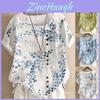 Women's Cotton Linen Floral Blouse With Short Sleeves For Summer Comfort