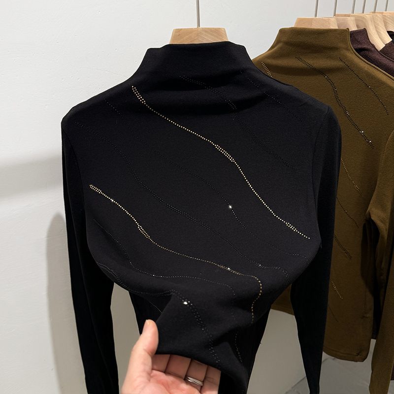 Tops Women Plus Size Autumn Winter Mid-length Velvet Thickened Elastic Shirt Fashion Print Loose Casual Tops