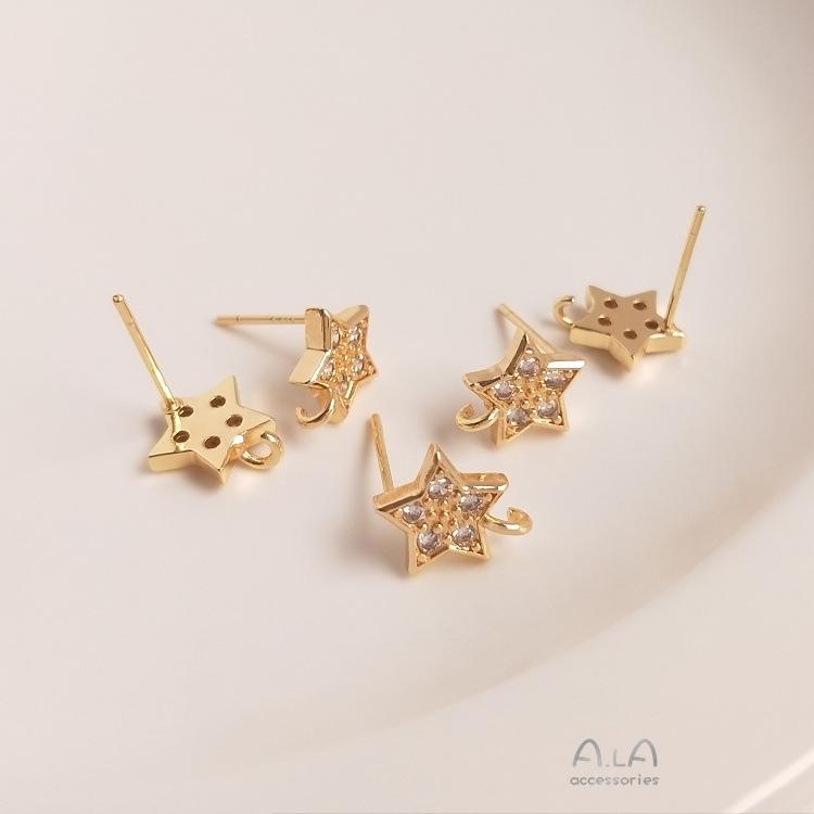14K Gold-Filled Zircon Star Hoop Earrings with 925 Silver Post and DIY Hanging Loop