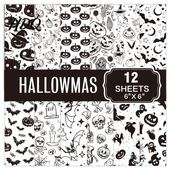 No Burrs Cutting Paper 12 Sheets Purple Gothic Halloween Scrapbook Paper, Double Sided Decorative Craft Pumpkin Ghost Bat for Card Making, Origami,