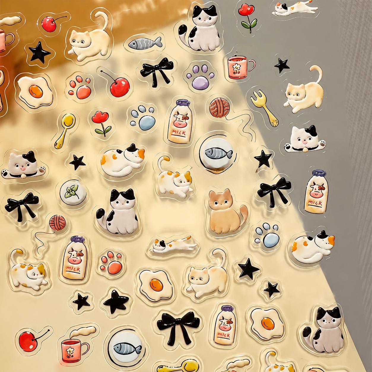 Ins Cute Puppy Embossed 3D Nail Stickers Sweet Cartoon Cat Ccd Camera Design Waterproof Self Adhesive Nail Art Decals Fashion