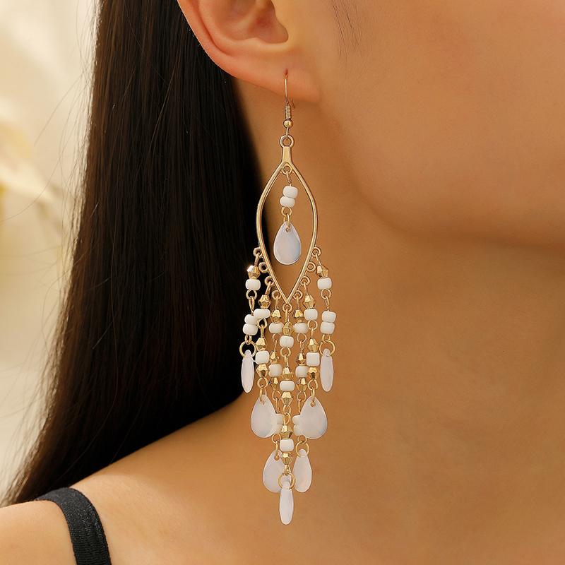 Ethnic Long Acrylic Water Drop Earrings for Women Retro Boho Gold Color Hollow Tassel Earrings Bijoux Femme Accessories
