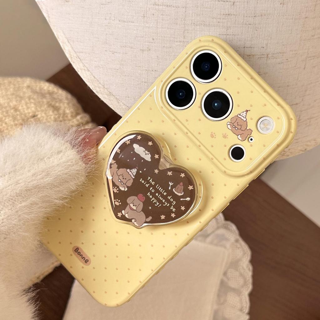 Cute Puppy Heart-Shaped Stand Phone Case for iPhone 16, iPhone 17, and iPhone 17 Pro Max
