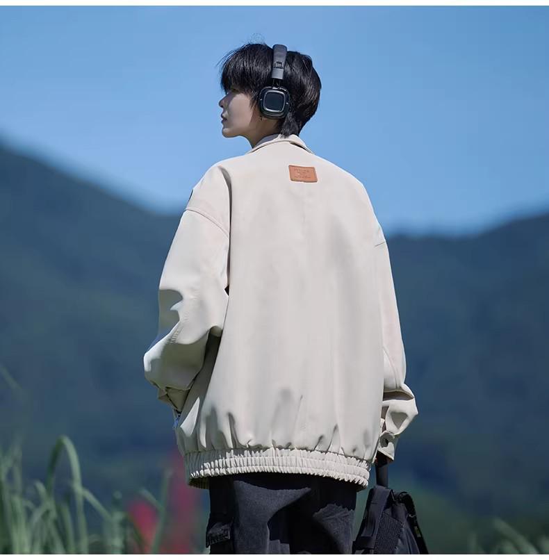 Men's Trendy Tie-Dye Leather Jacket, Autumn/Winter 2025, Lapel Motorcycle Outerwear, New Loose Workwear Style.