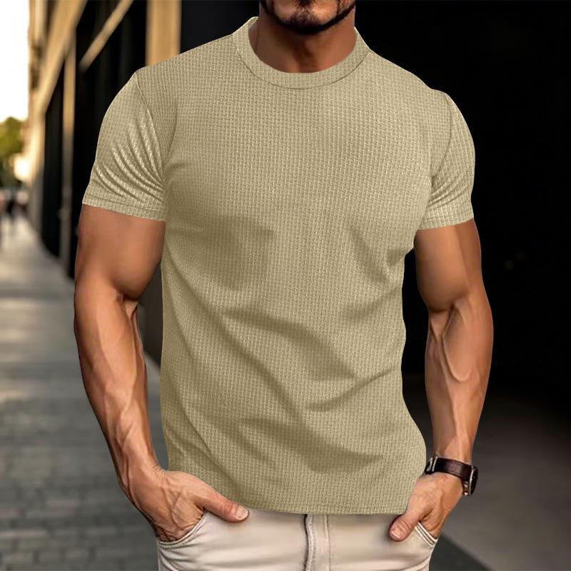 Men's Casual Short Sleeve T-shirt 2026 New Bone Flower Solid Color O-neck Fashion Breathable Comfortable Summer Versatile Top