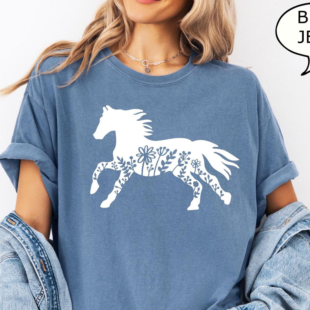 Comfort Colors® Floral Horse T-Shirt, Horse Shirt, Horse Lover Gift, Animal Lover Shirt, Nature Lover Gift