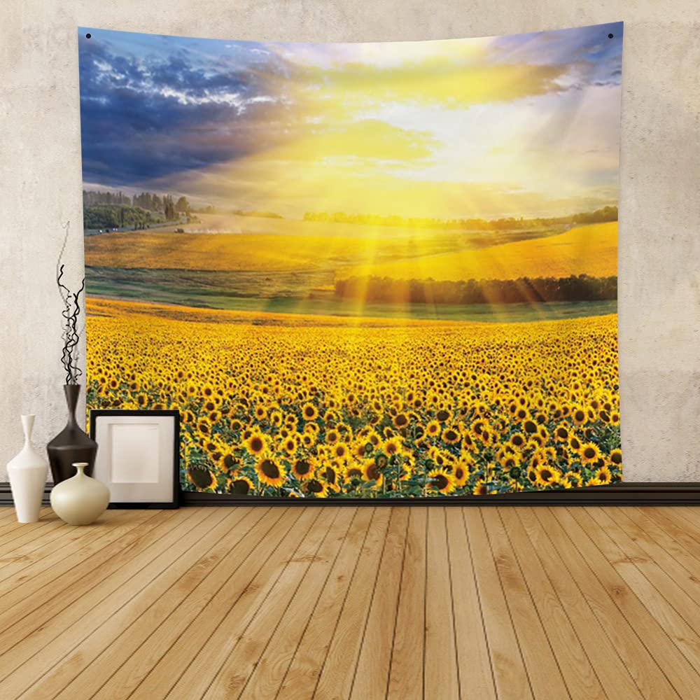 Gul Blommande solros Vackert landskap Mönster Gobeläng Hem Sovrum Vardagsrum Sovsal Väggdekoration Gobeläng