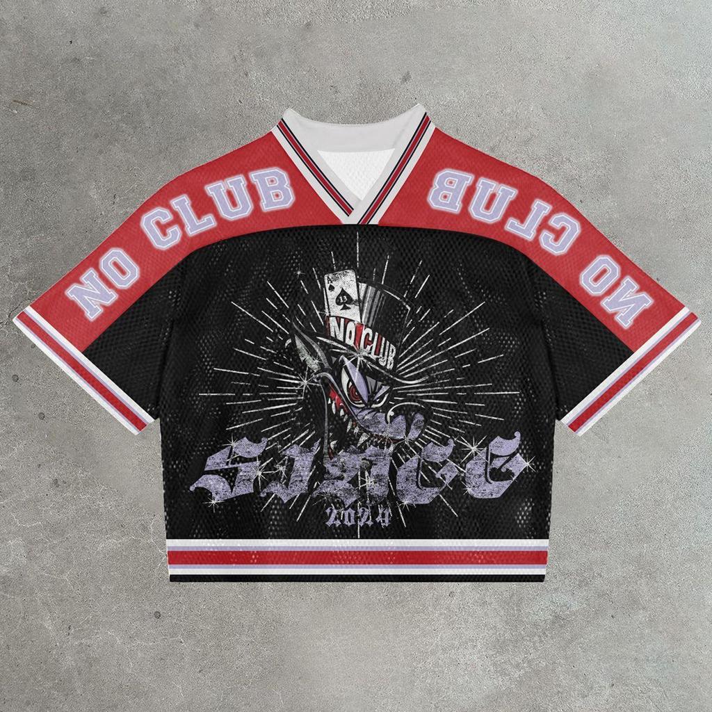 Maglietta americana Y2K, stile Harajuku, hip hop, moda, maglia da football, streetwear, vintage, casual, traspirante, con giunture, ampia, manica corta