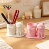 Minimalist Brush Holder 3D Print Cat Pen Holder, Matte PLA Pencil And Makeup Office Desk Organizer Storage Container, Stable Wide Base Bow Design Art