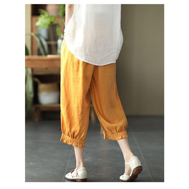 Fashionable Thin Solid Color Cropped Pants for Women Artistic Sweet Lace Casu Al Pants Women's Harem Pants Versatile