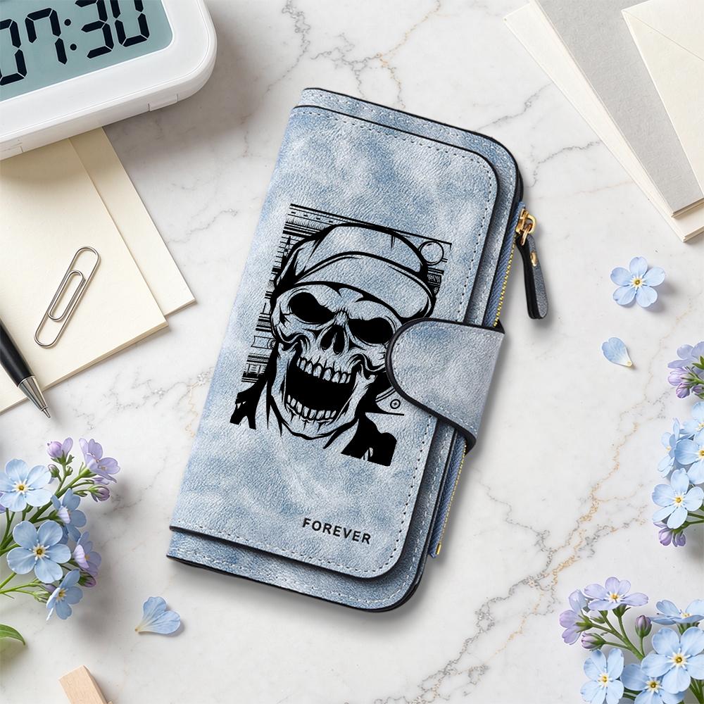 Gothic Skull Long Wallet Fashion Bifold Multi Card Slot Purse for Daily Use