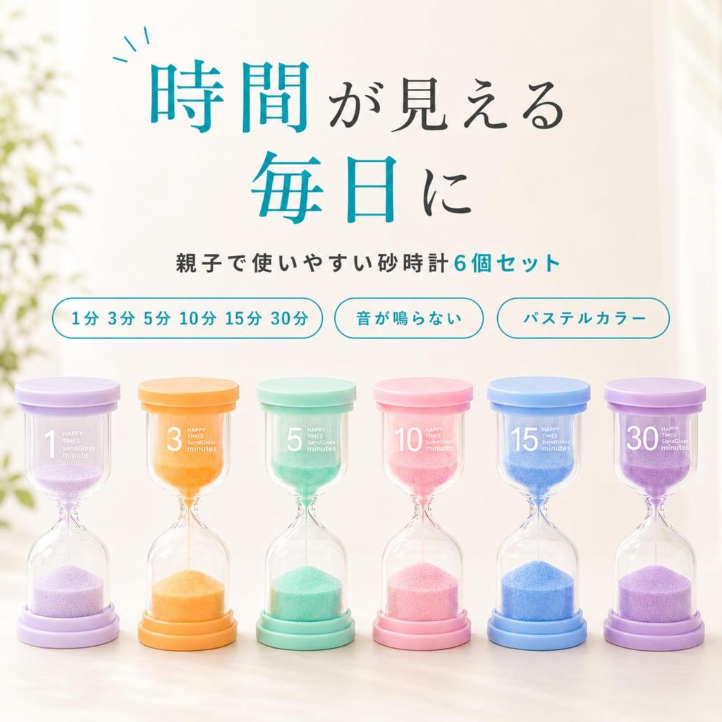 Hourglass Set of 6 (1 minute, 3 minutes, 5 minutes, 10 minutes, 15 minutes, 30 minutes) - Perfect for Kids' Time Management, Studying, and Daily