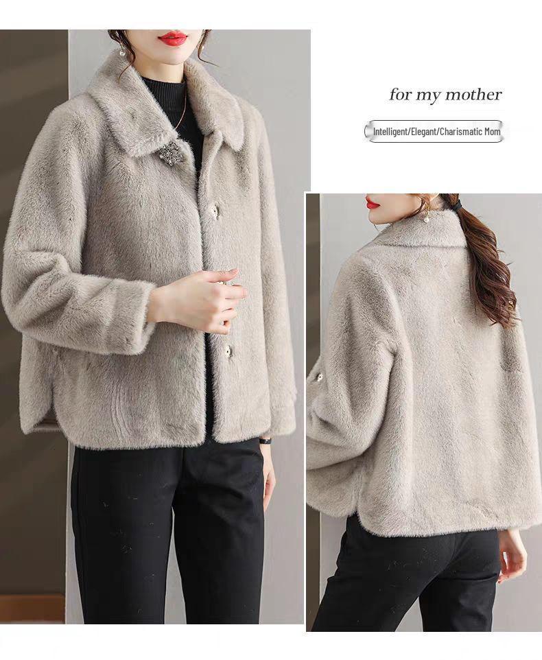 Middle-Aged & Elderly Women's Fur-Lined Mink Velvet Short Coat for Autumn/Winter