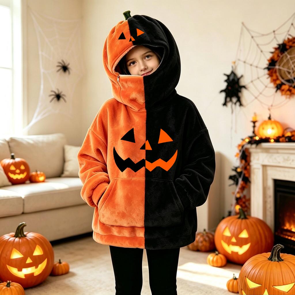 Dětská Unisex mikina s kapucí na Halloween s vintage designem dýně