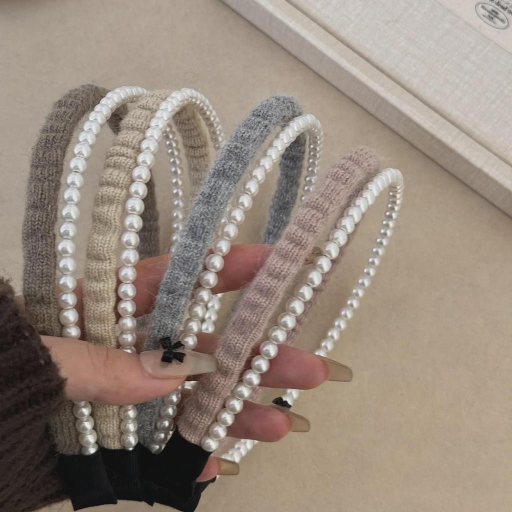 Coréen Automne/Hiver 2024: Bandeau Double Couche en Perles Pelucheuses - Accessoire Cheveux Élégant, Artistique & de Haute Qualité