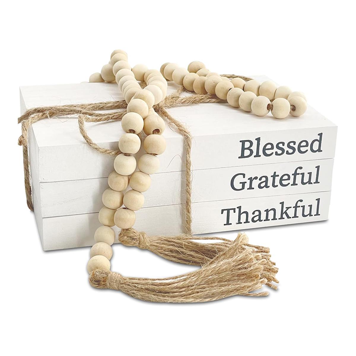 

White Wooden Decorative Book with Tassel Garland - Stacking Display for Office, Living Room, Study & Thanksgiving Decor белый