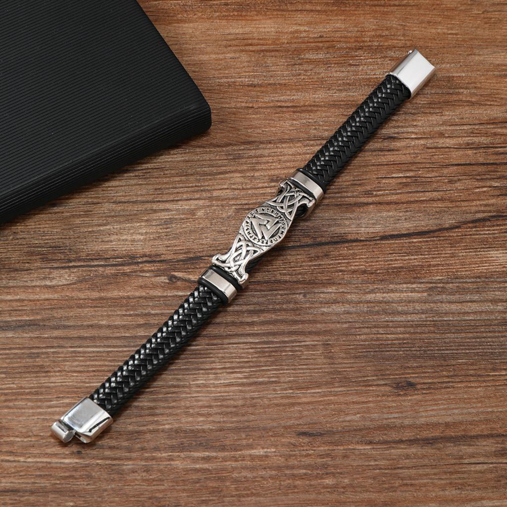 Men's Leather Cord Bracelet, Punk , Fashionable And Unique Alloy Accessory, Men's Leather Bangle/ring.
