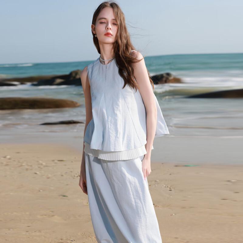 Sancai Layered Faux Two-Piece Top & A-Line Skirt Set