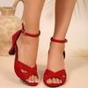 New High Heels Women Summer New Round Toe Crossover with Bag Heel Kitten Heel Non-Slip Roman Sandals