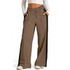 Women's Casual Fashion Solid Color Elastic Waist Drawstring Pockets Wide Leg Straight Pants