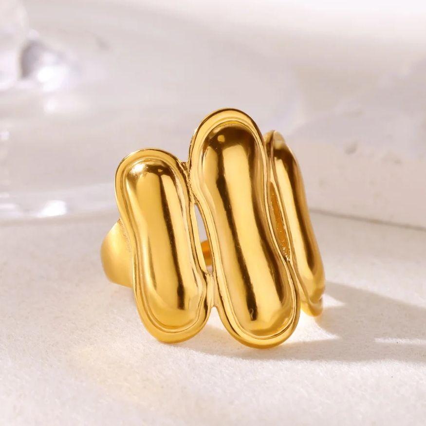 Trendy  Bold Wave Rings For Women Gold Color Stainless Steel Statement Ring Hypoallergenic Christmas Jewelry Gift