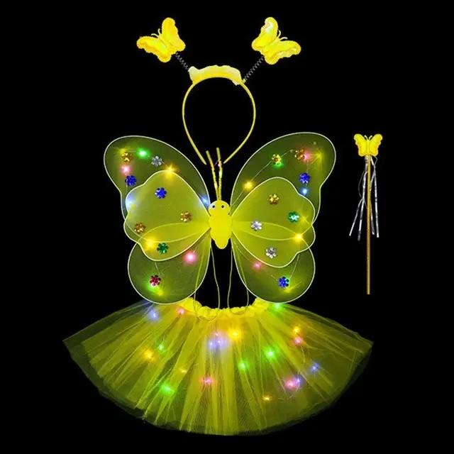 LED Children Costume Props Girls Skirt Flashing Lights Butterfly Skirt Suit Angel Luminous Wings Butterfly Wings Fancy Dress Set
