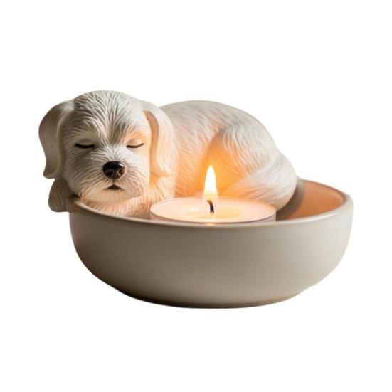 Puppy Candle Holder Handmade Animal Tea Light Candle Holder Cartoon Sleeping Dog Tealight Candle Holder for Dog Lovers Gift Home Decor