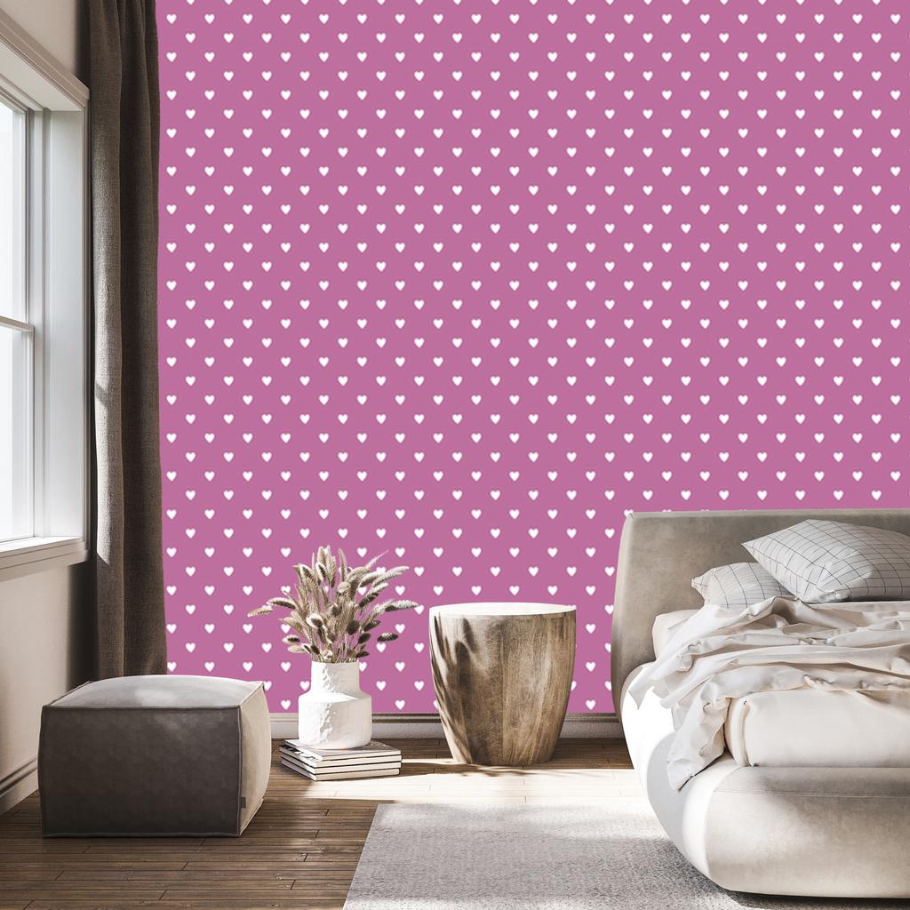 Heart Wallpaper Purple, Powder Pink and White 50x1000