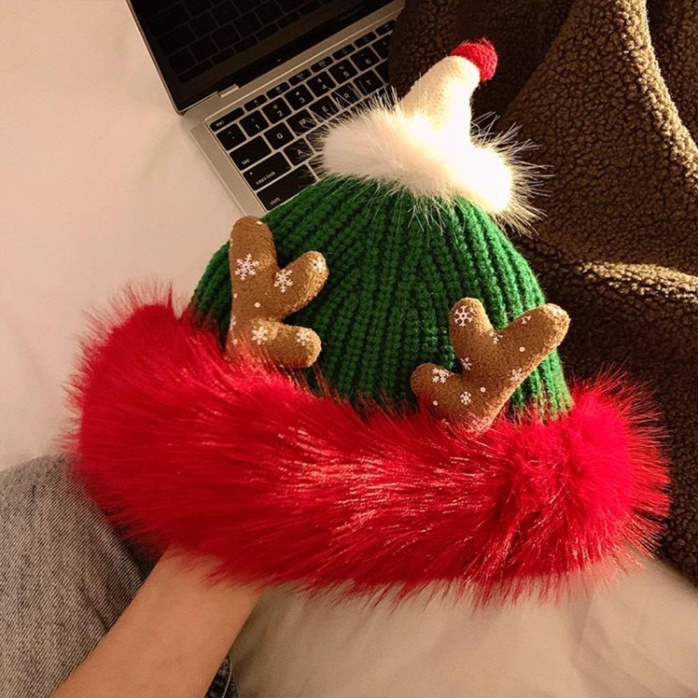 Soft Christmas Plush Cap Windproof Big Pullover Hat Fashion Thickened Brimless Cap  Outdoor