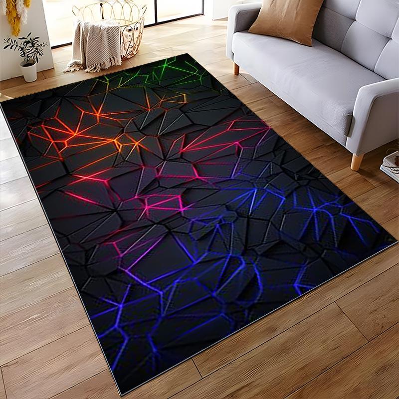 Geometric Pattern Carpet with Multicolor Neon Lines, Modern Style. Suitable for use as an anti-slip for living room bedroom sofas