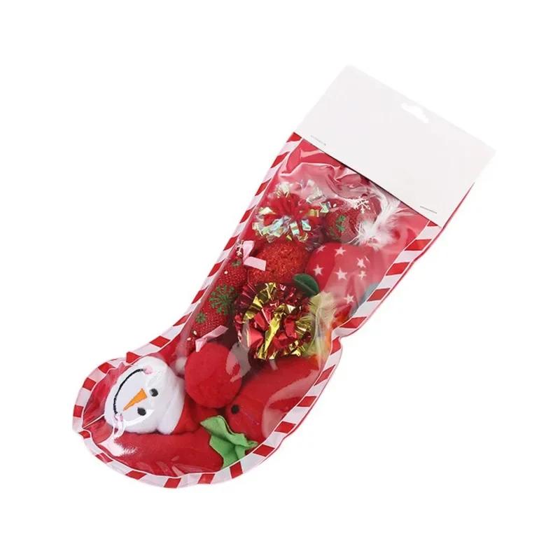 Cat Toy Christmas Stocking Shape Set Plush Gift for Pets with Knotted Rope Toy Cat Toy Interactive Stick Feather Wand Toys Gift