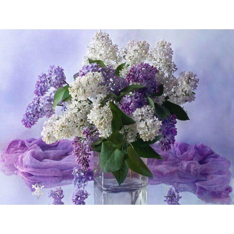 Diamond Painting Flowers Full Drill Round Diamond Embroidery Purple Lavender Picture Of Rhinestones Home Decor