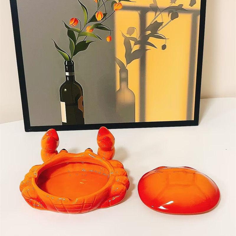 Crab Ceramic Household Ashtray with Cover Anti-flying Office Living Room Ornaments Jewelry Storage Box Cute Table Ashtray