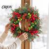Weatherproof Winter Wreath for Porch Christmas with Red Berries Eucalyptus Pinecones, Artificial Front Door Natural Look Greenery Hanging Garland