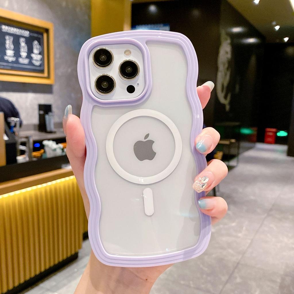 For iPhone 16 Pro Max Case Compatible with MagSafe PC + TPU Wavy Edge Protective Cover