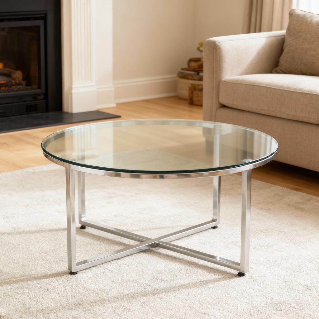 Separate Round Tabletop Made of Tempered Glass – Diameter 76 cm, Thickness 0.72 cm, Durable and Space-Saving. No Assembly Required.
