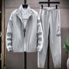 2Pcs/Set Men Sportswear Set Patchwork Color Stand Collar Long Sleeve Zipper Placket Jacket Elastic Waistband Drawstring