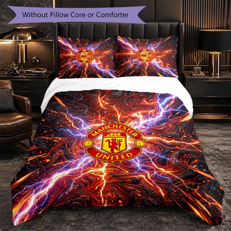 Juego de Cama de 3 Piezas con Patrón del Manchester United Suave Microfibra Funda Nórdica con Fundas de Almohada para Dormitorio