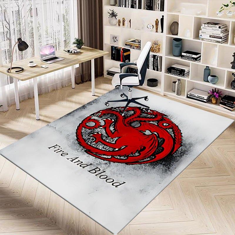 1pc Fire and Blood Office Carpet Chair Mats, Home Decor Mat | Fantasy Theme Mat | Durable Mat, Dragon DecorB09
