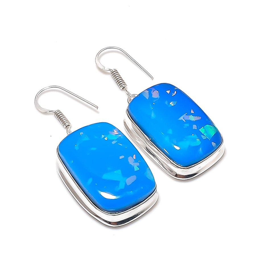 Natural Blue Triplet Opal 925 Sterling Silver Jewelry Earring 1.89  AE-11957