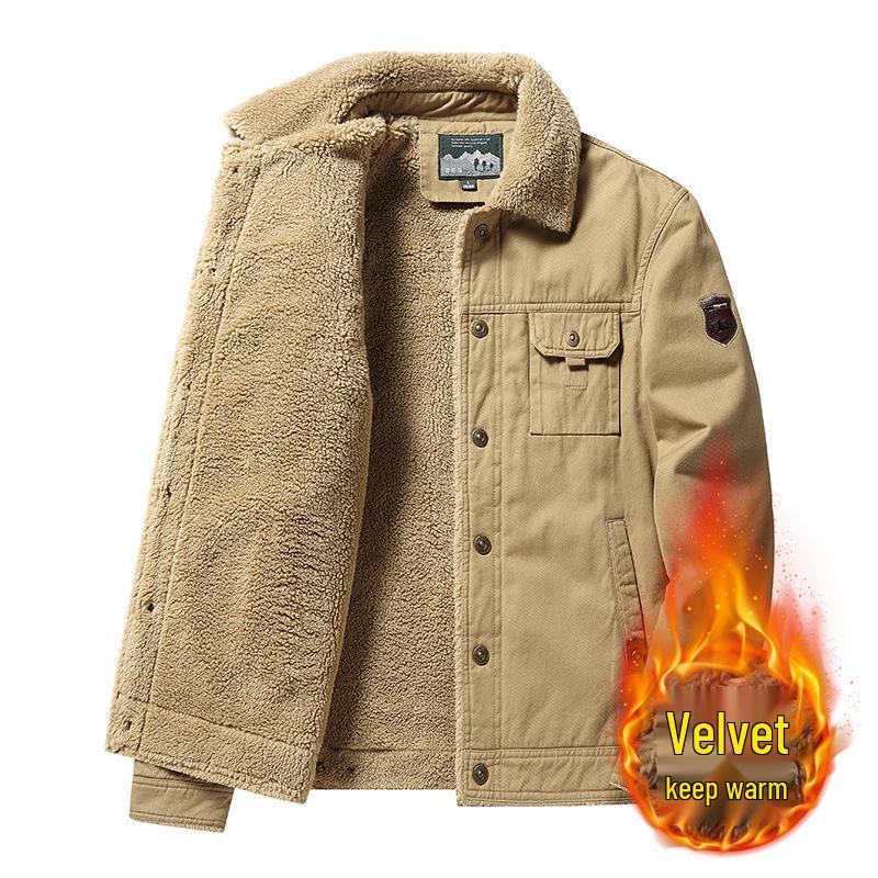 2025 Men's Washed Cotton Velvet-Enhanced Lapel Jacket - Warm Autumn/Winter Casual Outerwear