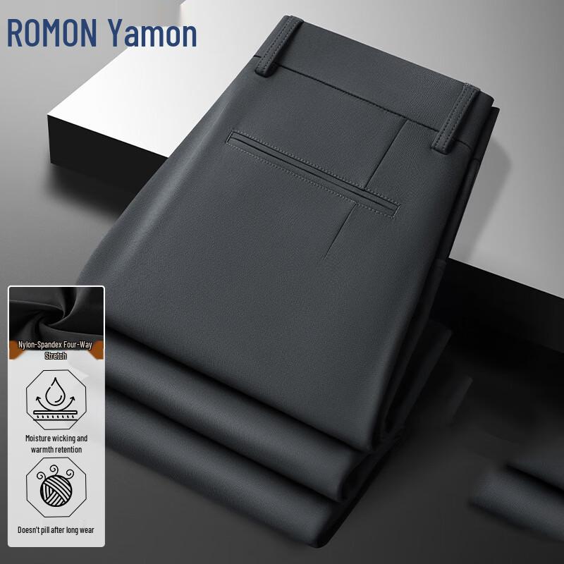 ROMON Men s Straight Leg Stretch Business Casual Trousers 30